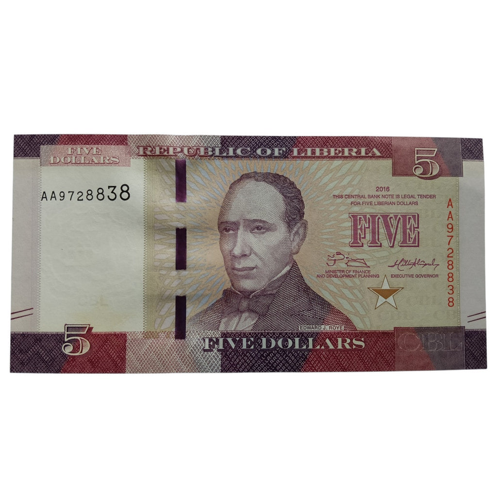 Liberia 5 Dollars UNC note