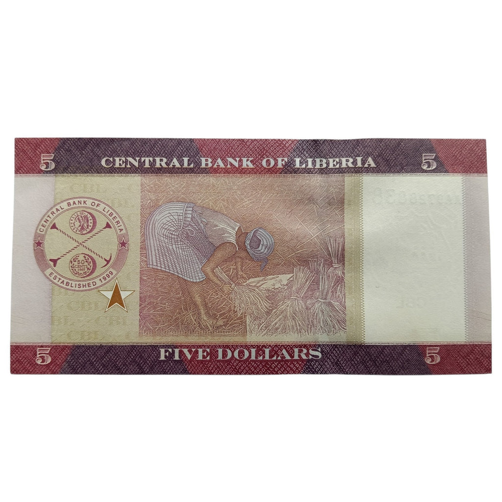 Liberia 5 Dollars UNC note