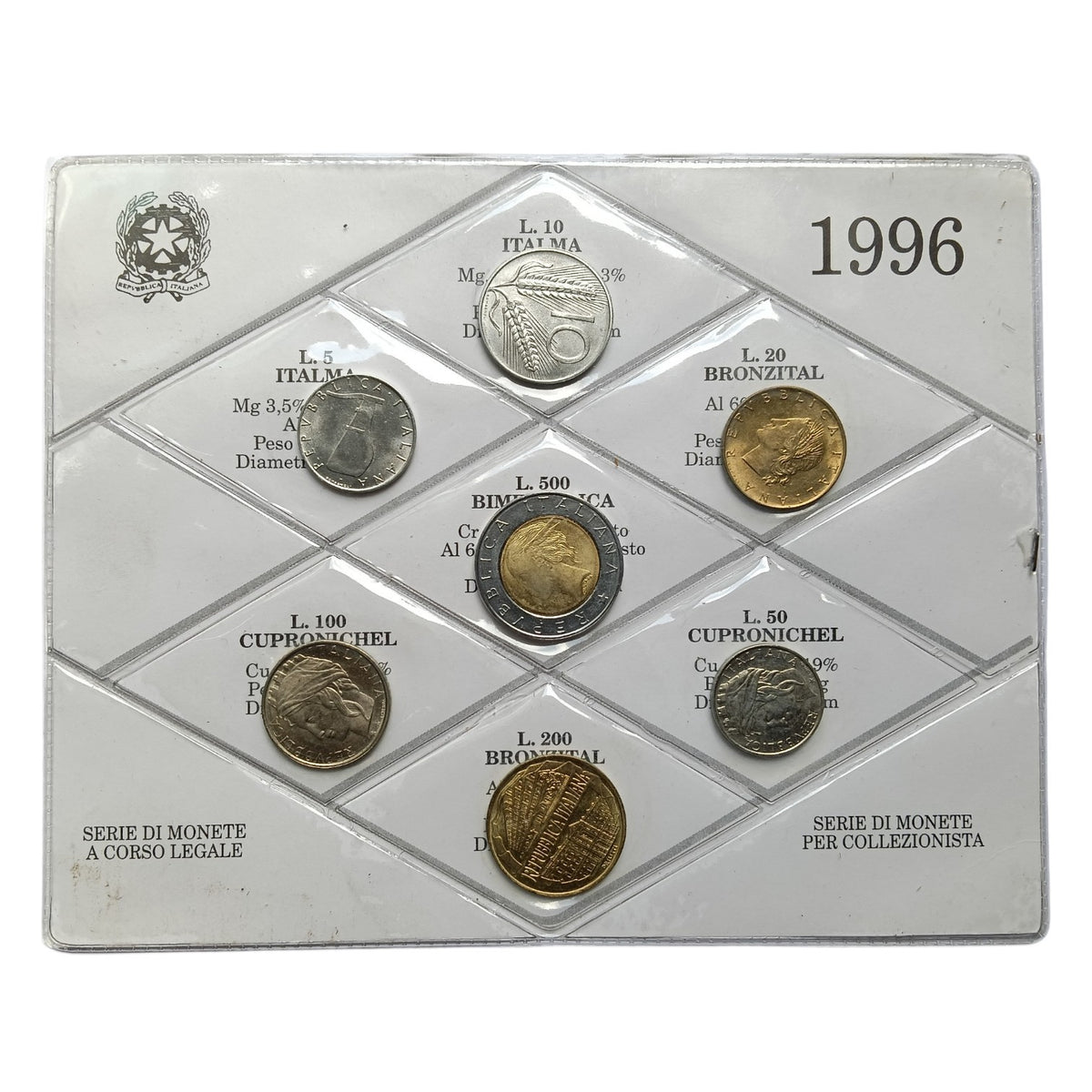 1996 Italy UNC set of 7 coins