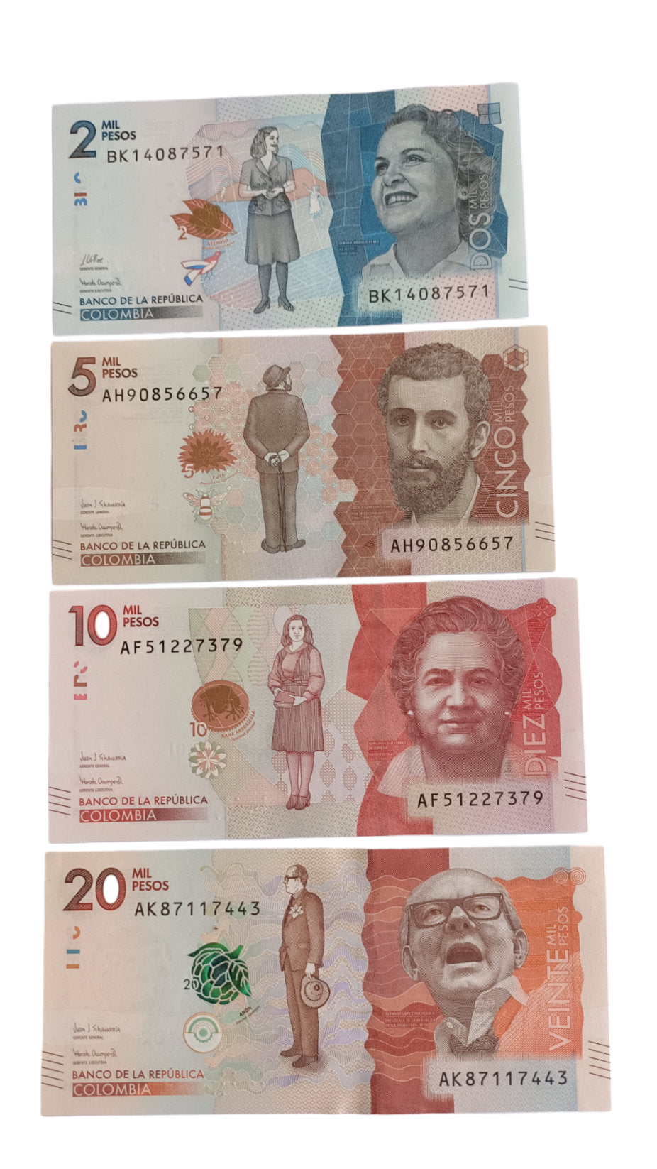 Colombia Set of 4 Notes (2000, 5000, 10000, 20000) Pesos
