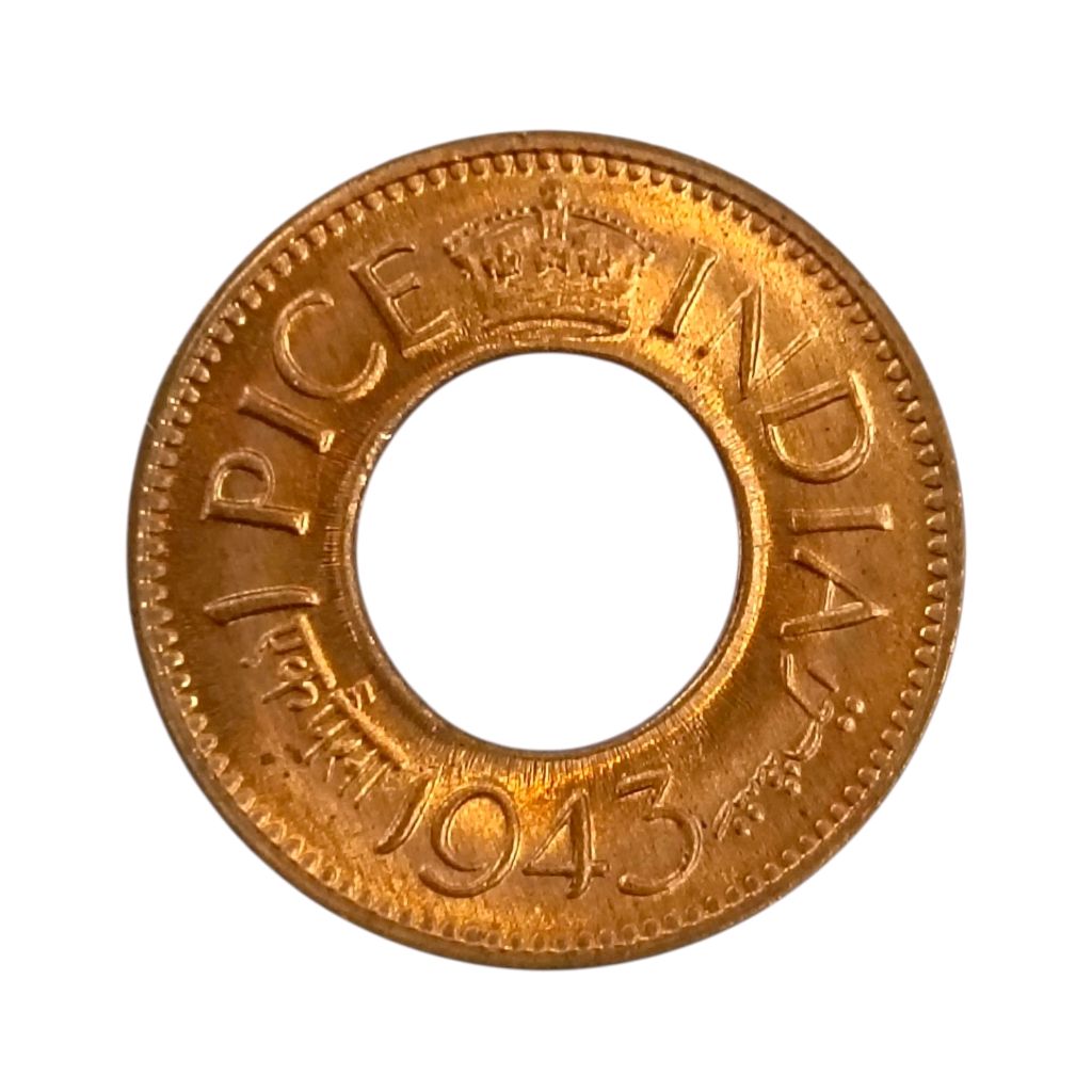 GEM UNC - 1943 1 Pice (Hole Coin) - George 6th King