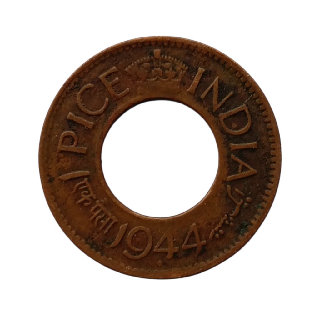 (1943 - 1947) 1 Pice (HOLE COIN) - George 6th King - Used Coin