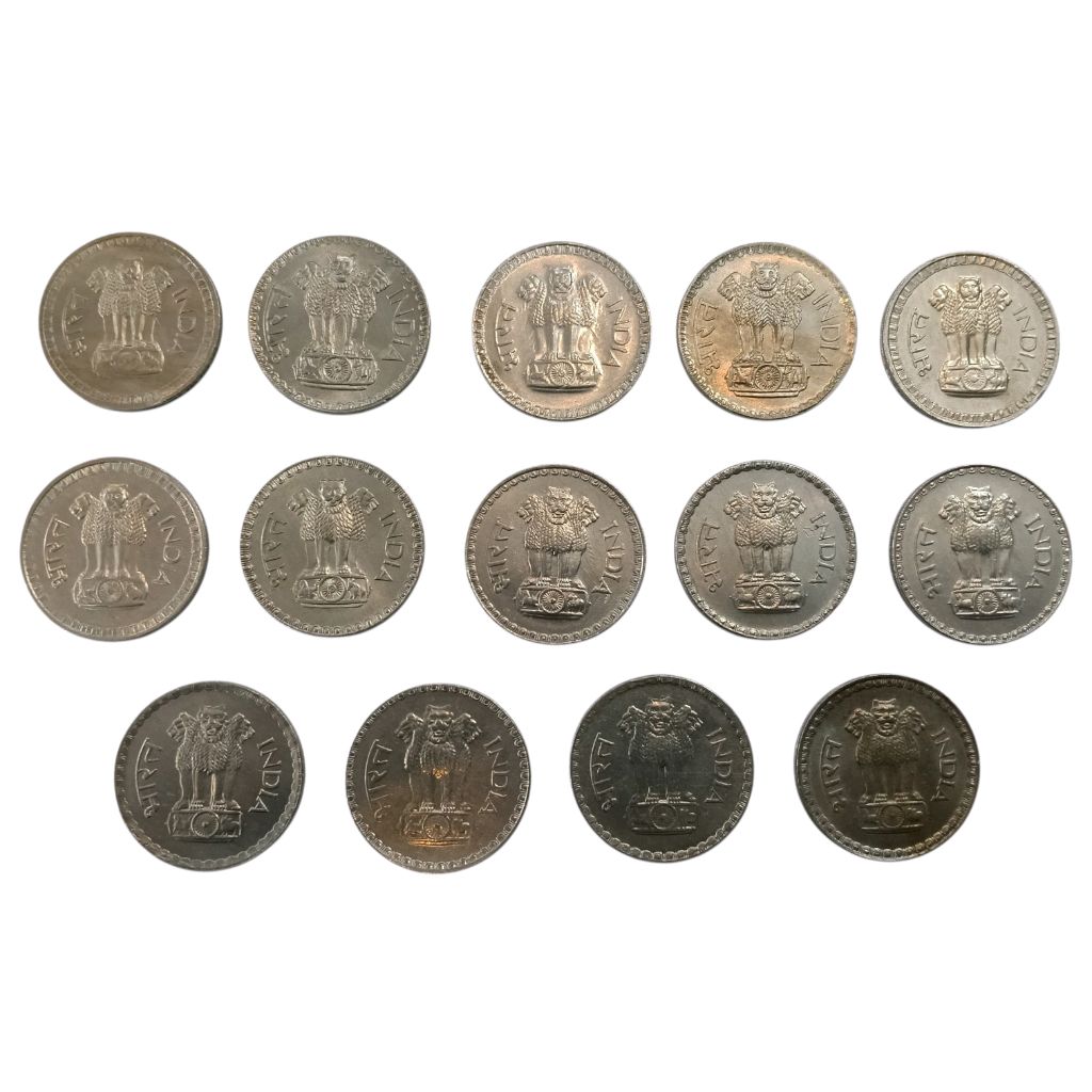 1975 to 1982 1 Rupee UNC Coins - Both Yearwise & Mintwise Set of 14 Coins