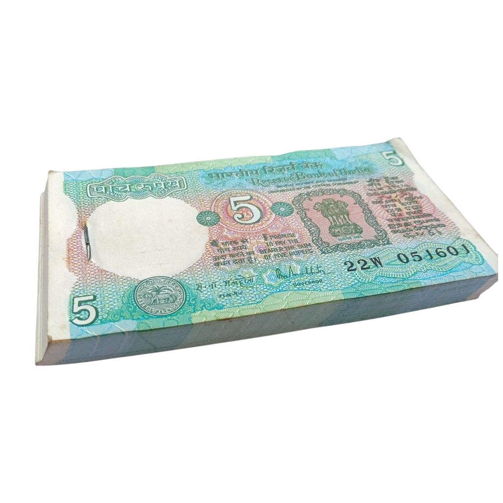 Old 5 Rupees UNC Bundle of 100 Serial Wise Notes - (1987 - 1990) - R.N. Malhotra