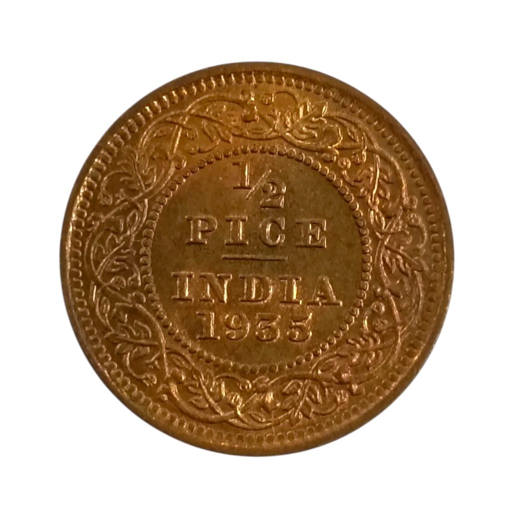 GEM UNC - 1935 1/2 Pice Coin - RD(red) - George 5th King