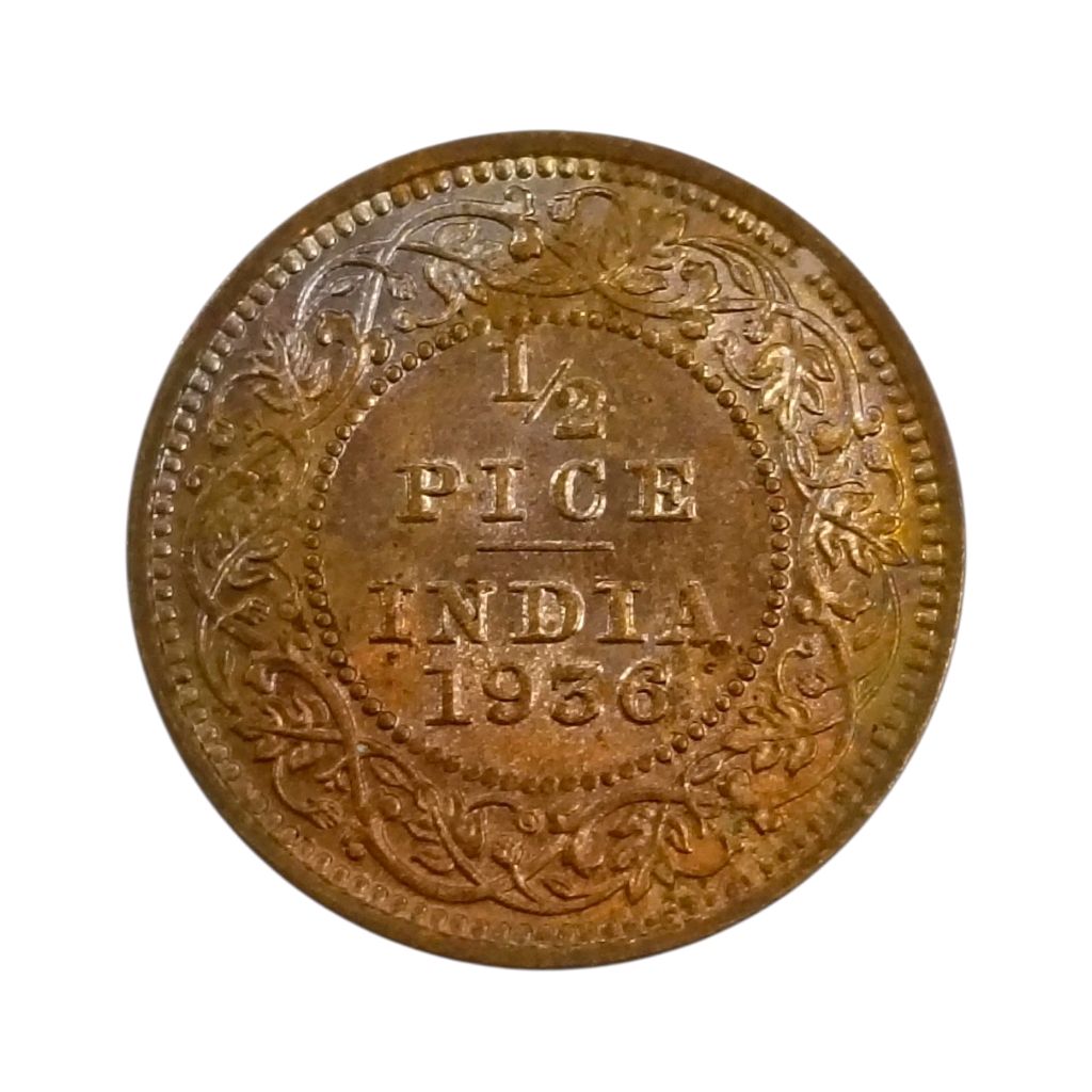 GEM UNC - 1936 1/2 Pice Coin - BN(brown) George 5th King