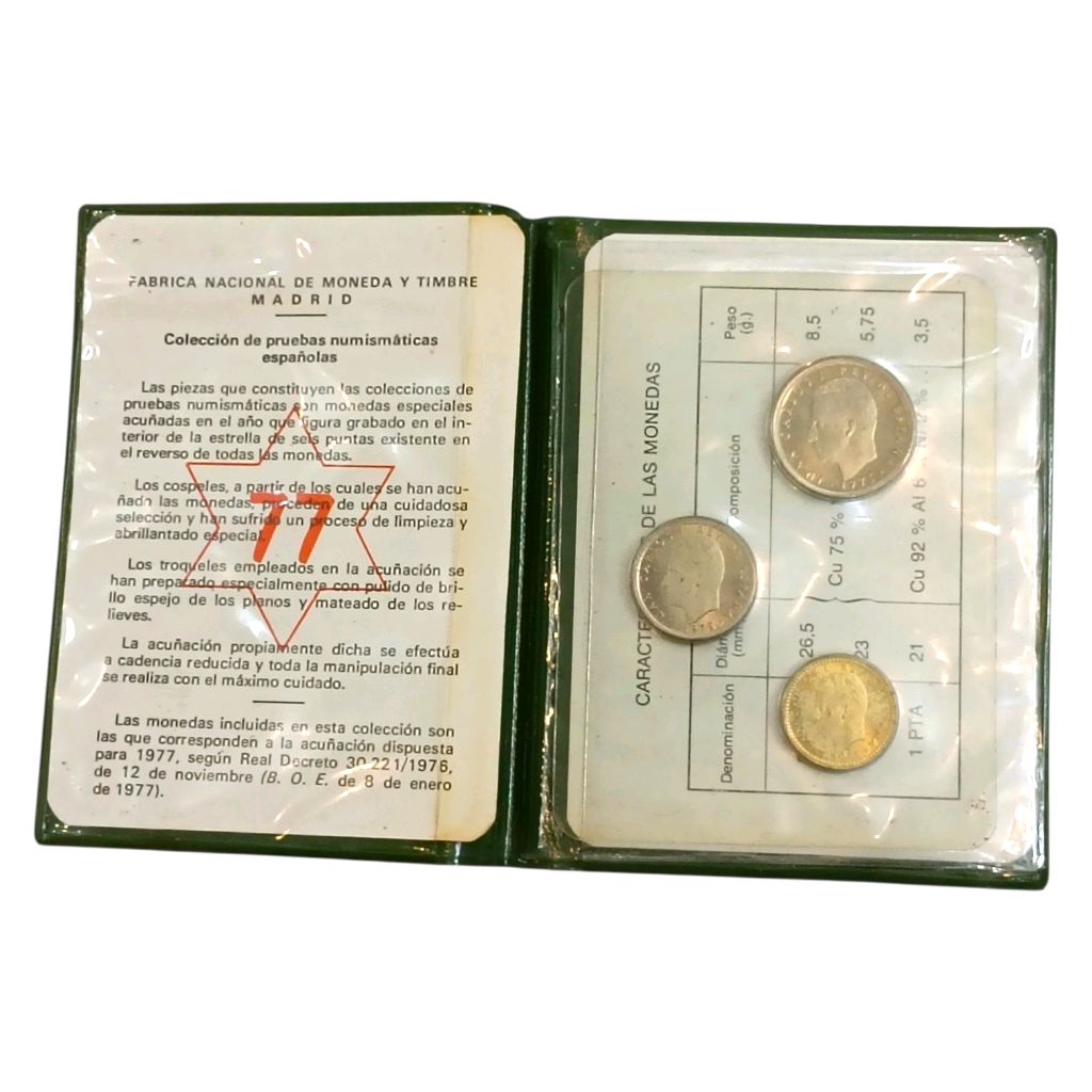 Spain Proof Set - 1977 - 3 Coins Set With Details & Pouch