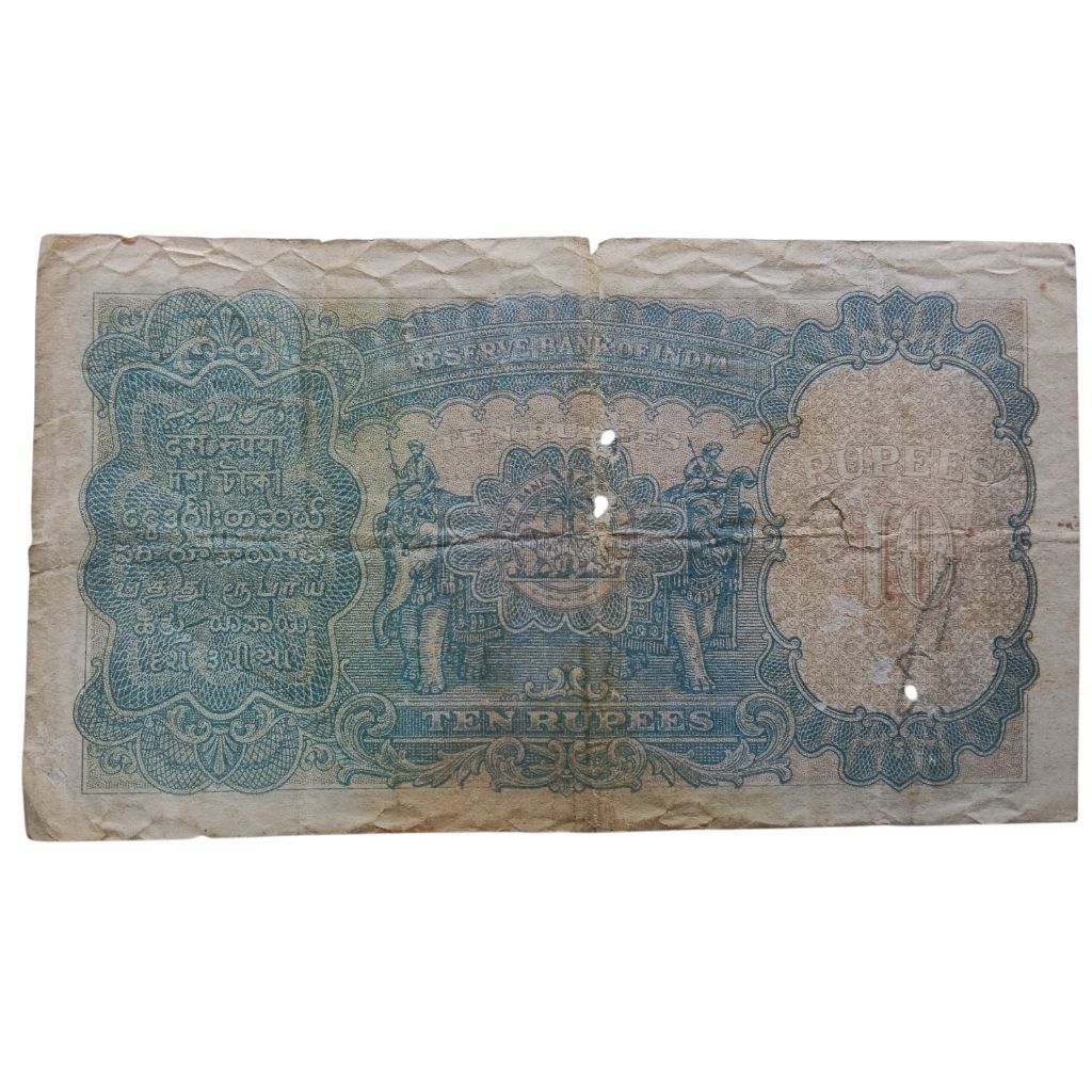1937 British Indian 10 Rupees Note - George 6th King