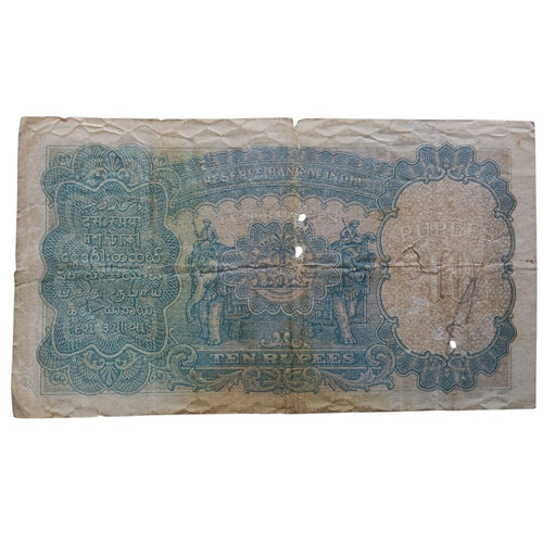 1937 British Indian 10 Rupees Note - George 6th King